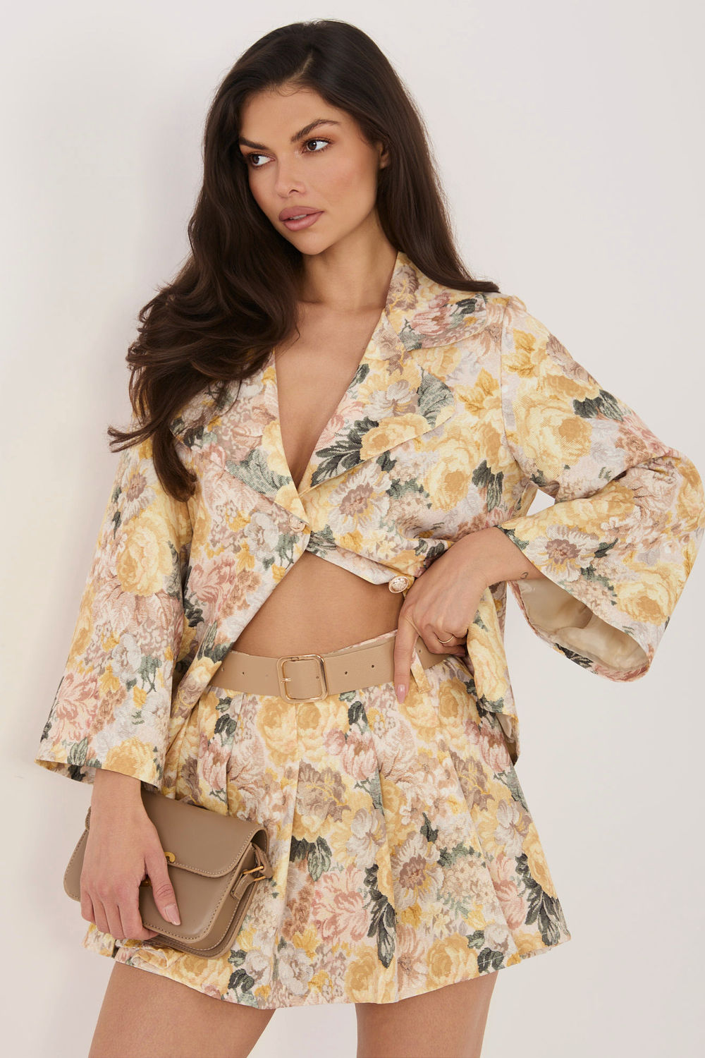 Italy Moda Yellow Floral Pleated Skort
