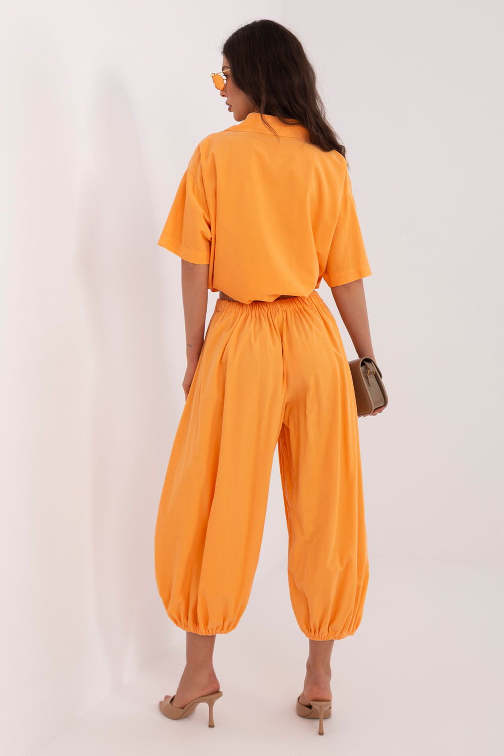 Italy Moda Light Orange High Waisted Cotton Corduroy Trousers - view 2