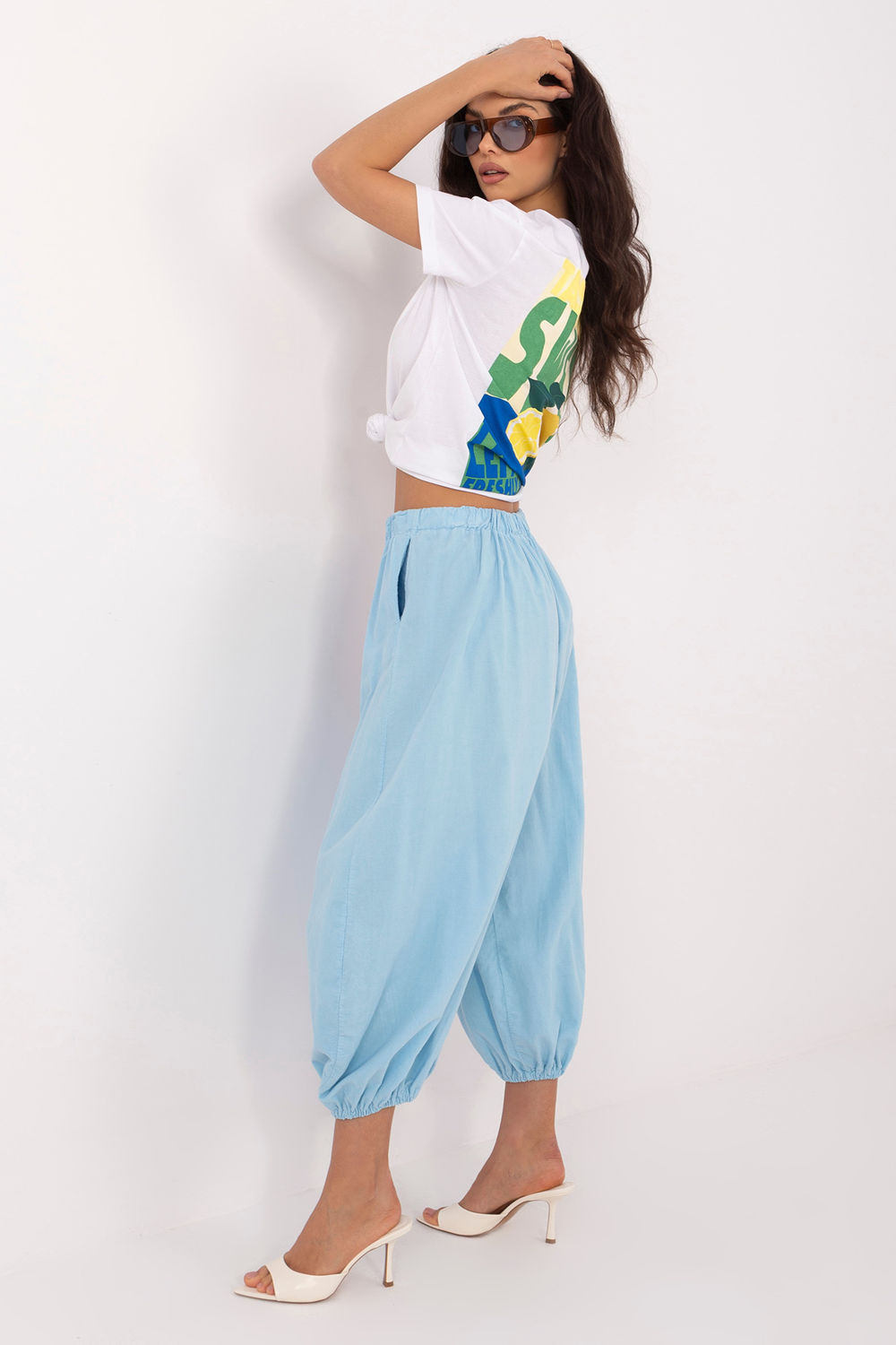 Italy Moda Light Blue High Waisted Cotton Corduroy Trousers