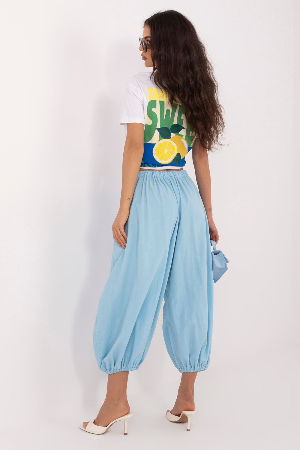 Italy Moda Light Blue High Waisted Cotton Corduroy Trousers - view 2