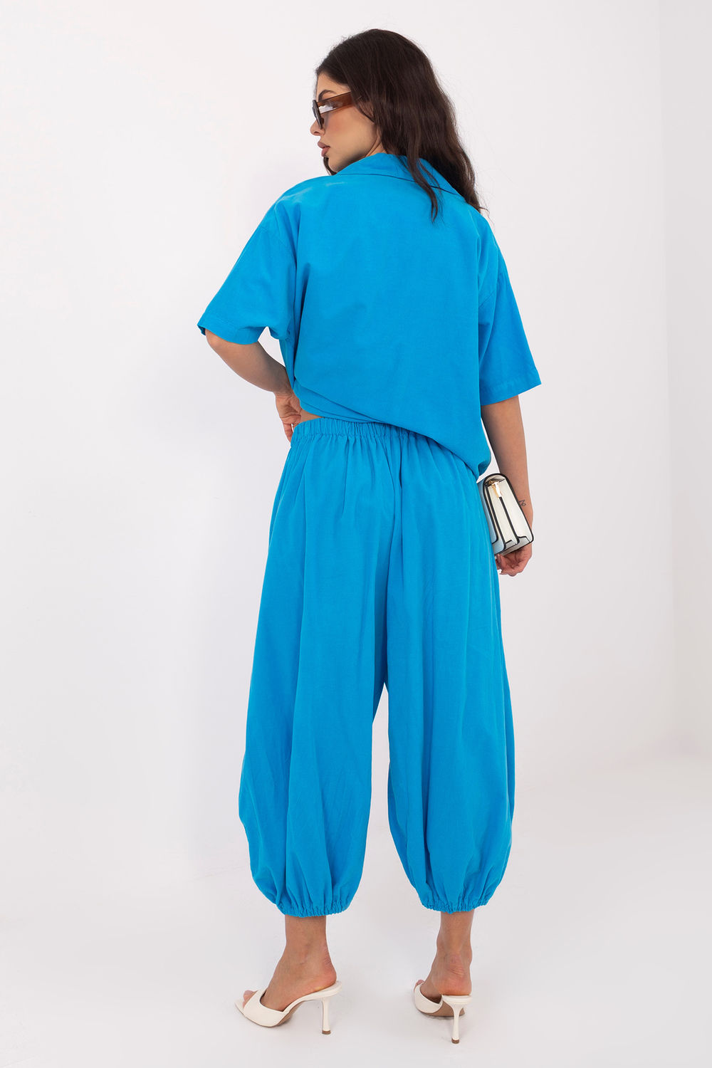 Italy Moda Blue High Waisted Cotton Corduroy Trousers - view 3