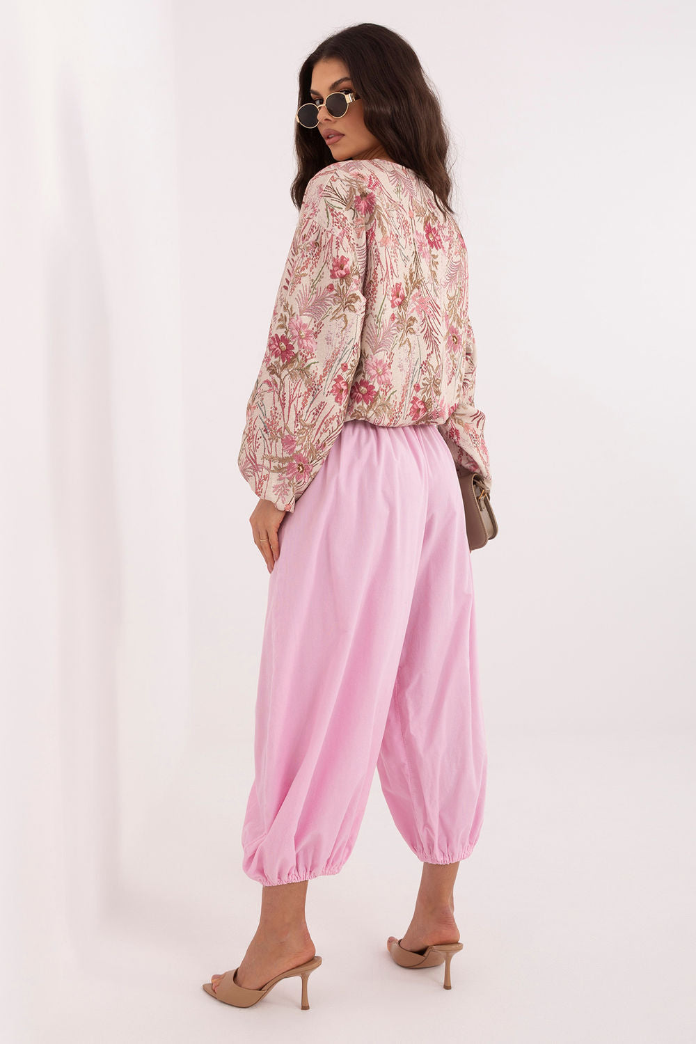 Italy Moda Light Pink High Waisted Cotton Corduroy Trousers - view 3