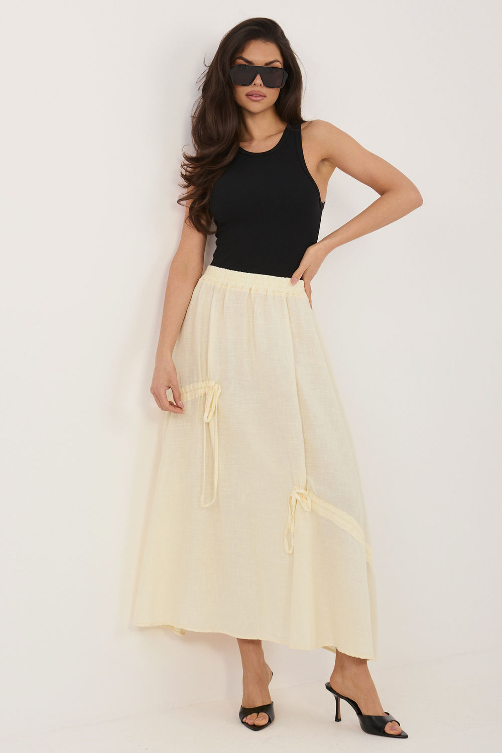 Italy Moda Light Yellow Linen Cotton Maxi Skirt