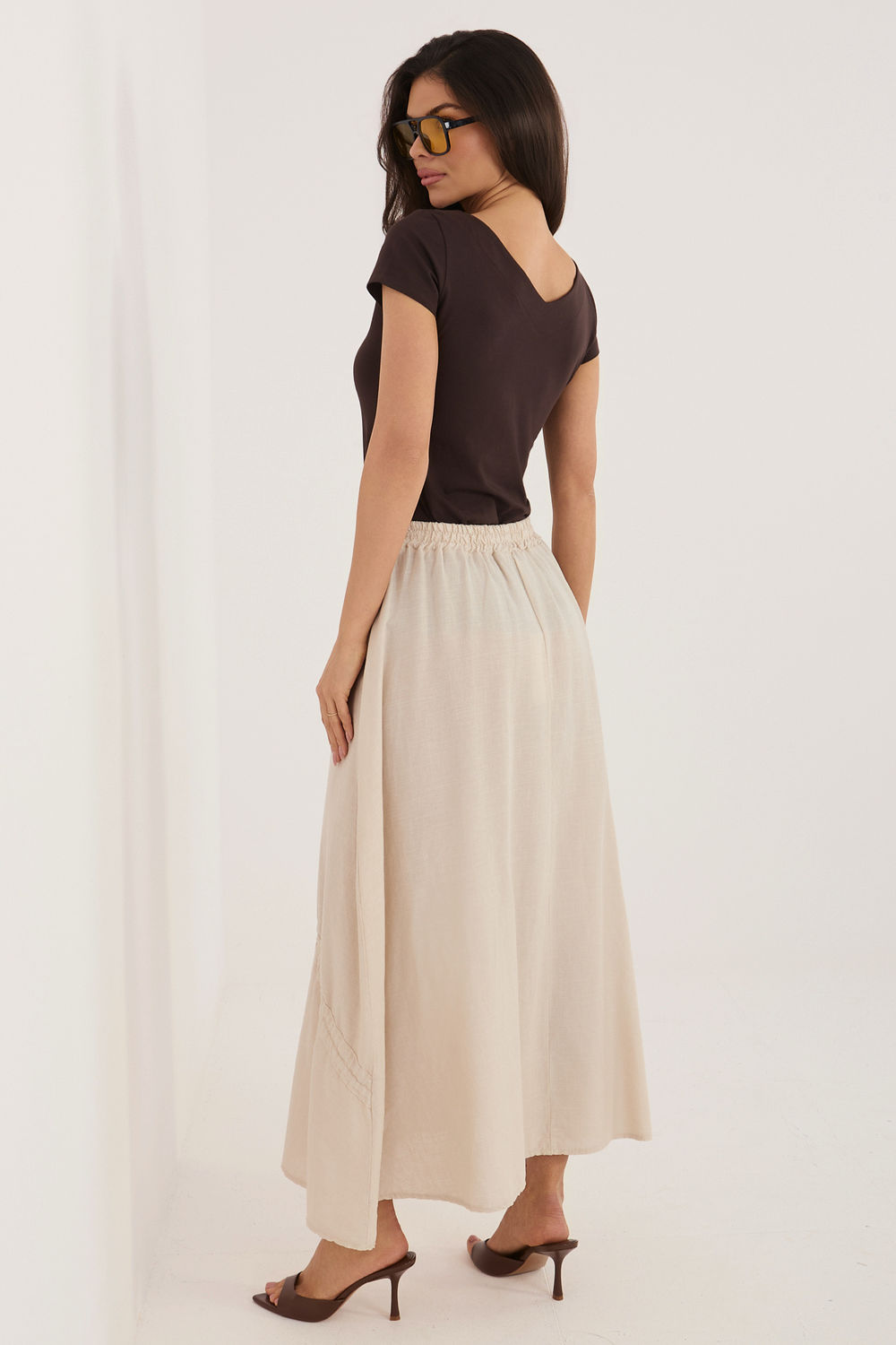 Italy Moda Beige Linen Cotton Maxi Skirt - view 2