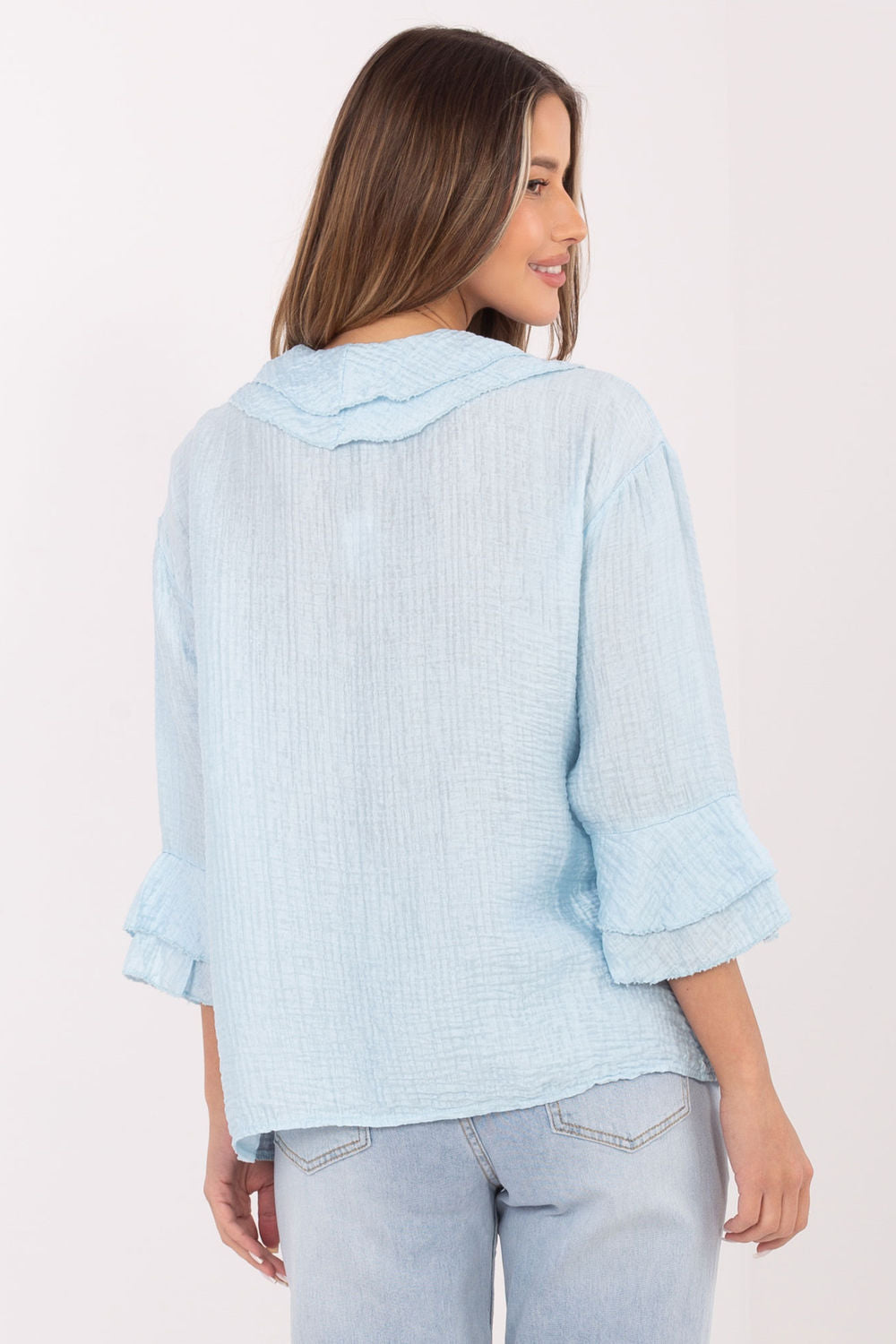 Italy Moda Light Blue V-Neck Long Sleeve Top - view 3