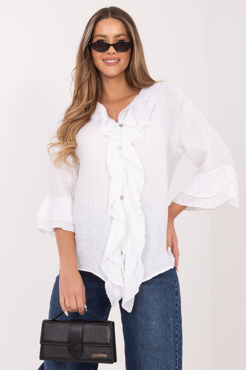 Italy Moda White V-Neck Long Sleeve Top