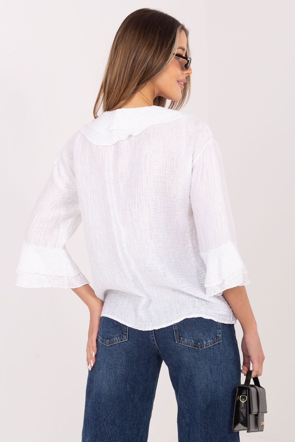Italy Moda White V-Neck Long Sleeve Top - view 3