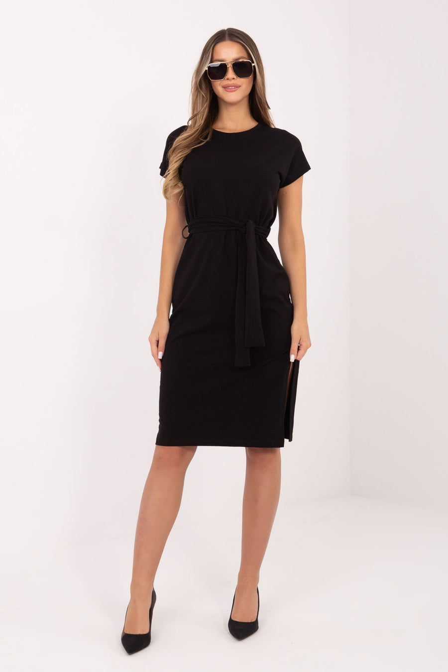 Rue Paris Black Round Neck Short Sleeve Dress