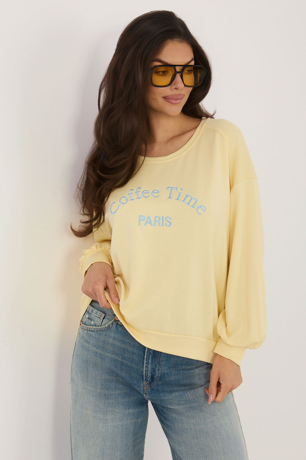 Rue Paris Light Yellow Puff Sleeve Sweatshirt