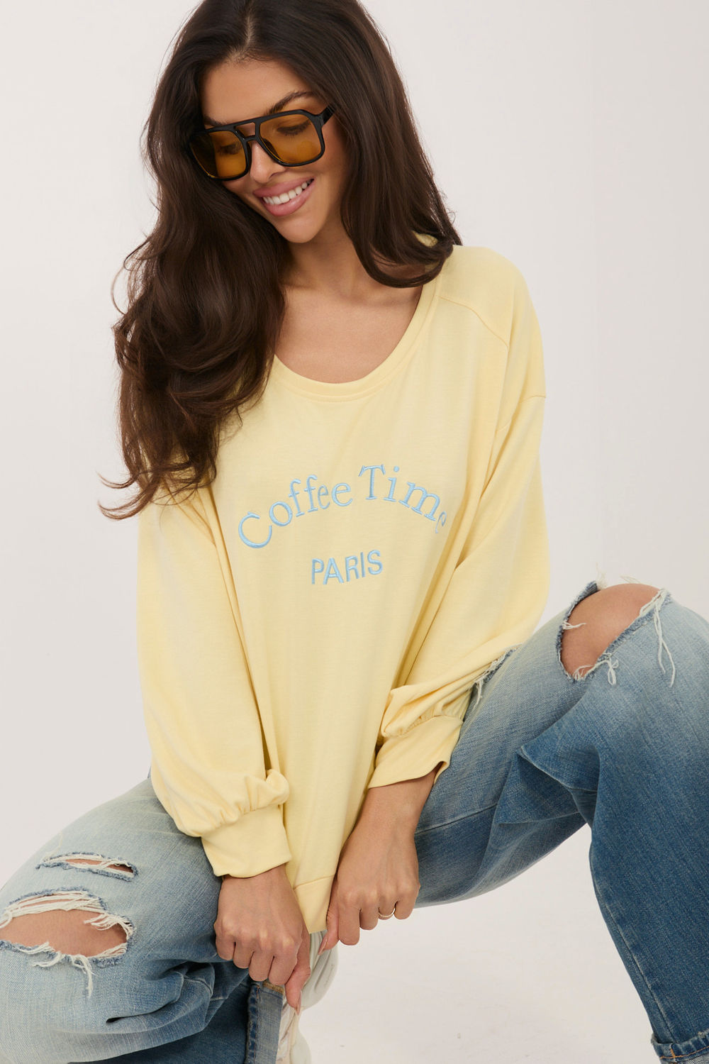 Rue Paris Light Yellow Puff Sleeve Sweatshirt - view 2
