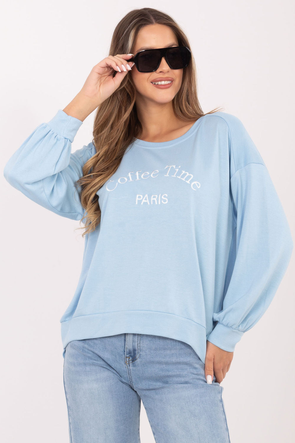 Rue Paris Light Blue Puff Sleeve Sweatshirt