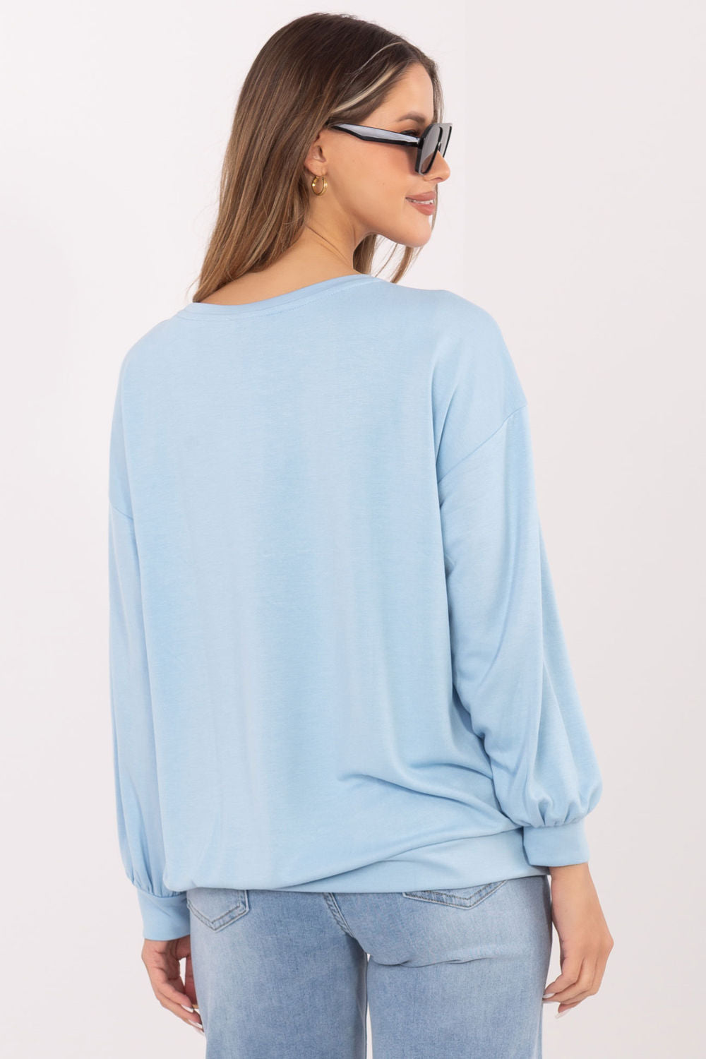 Rue Paris Light Blue Puff Sleeve Sweatshirt - view 3
