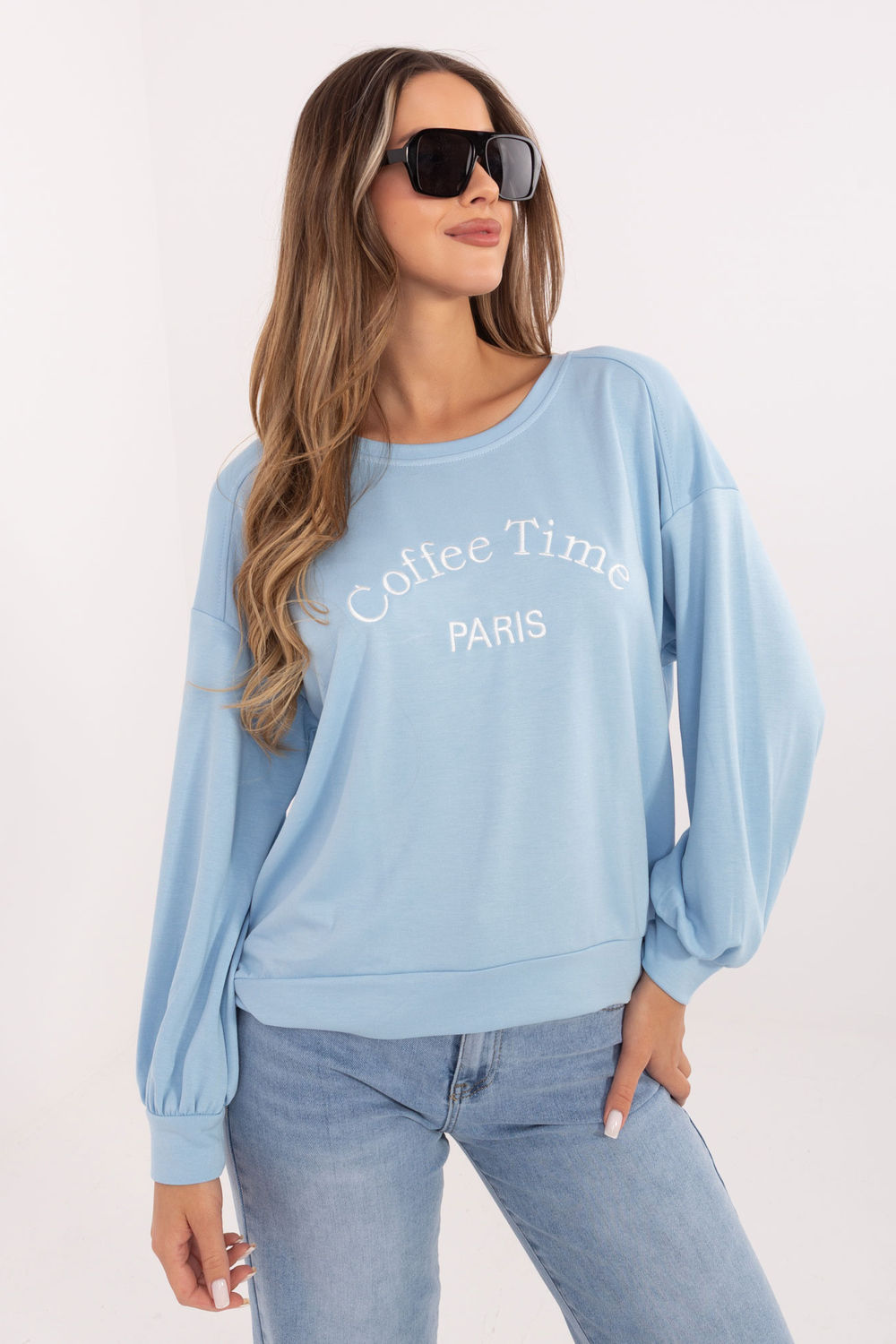 Rue Paris Light Blue Puff Sleeve Sweatshirt - view 4