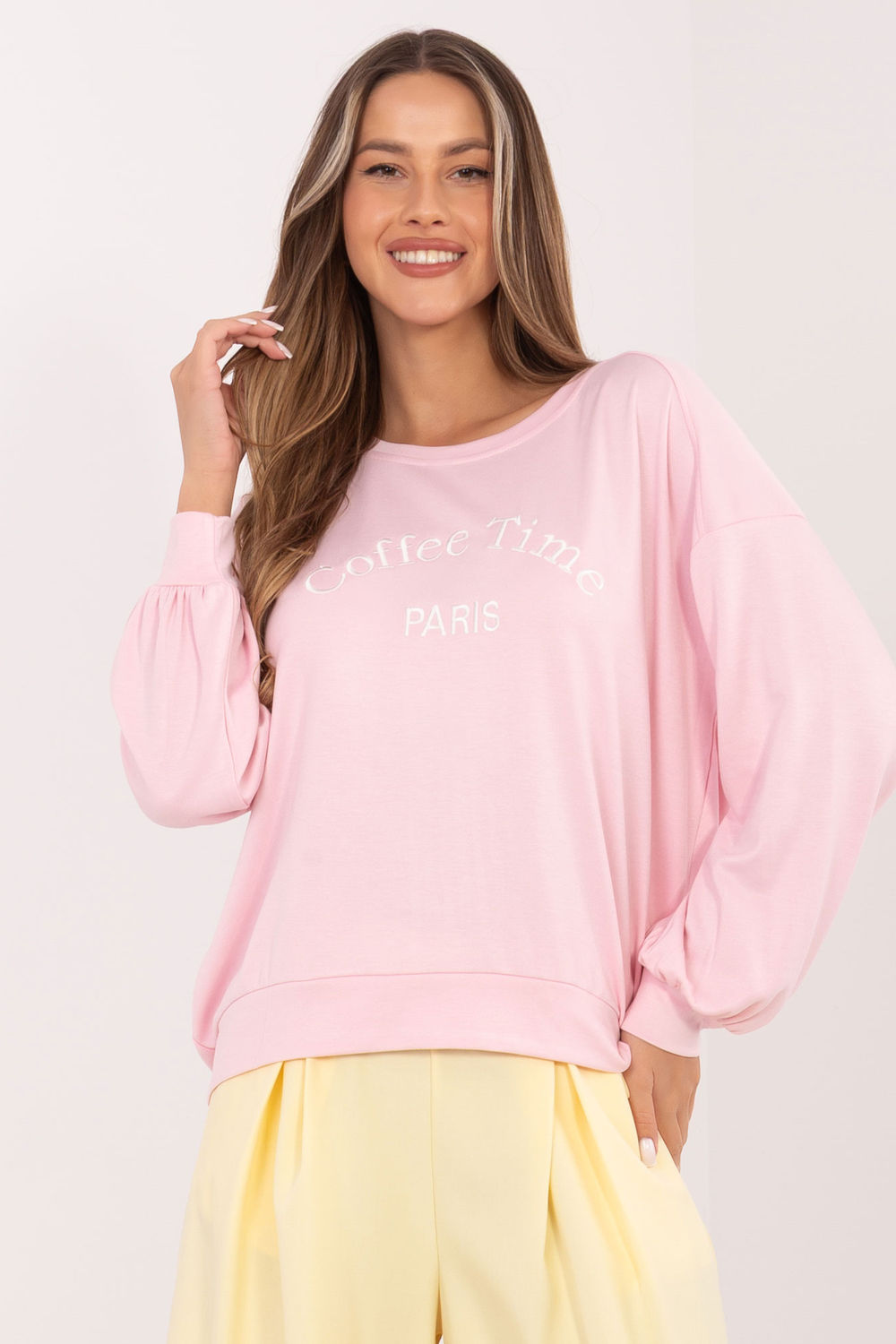 Rue Paris Light Pink Puff Sleeve Sweatshirt