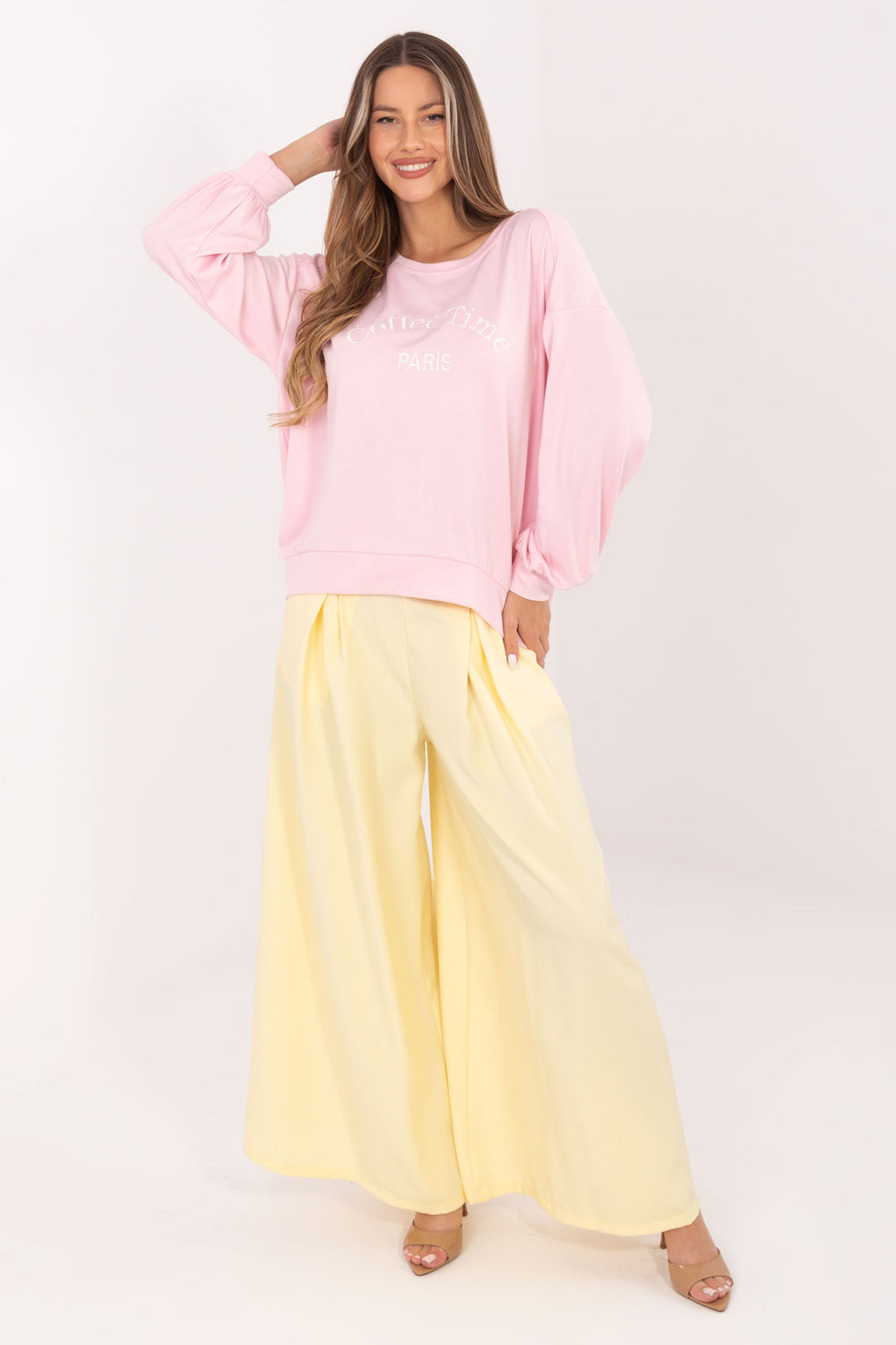 Rue Paris Light Pink Puff Sleeve Sweatshirt - view 2
