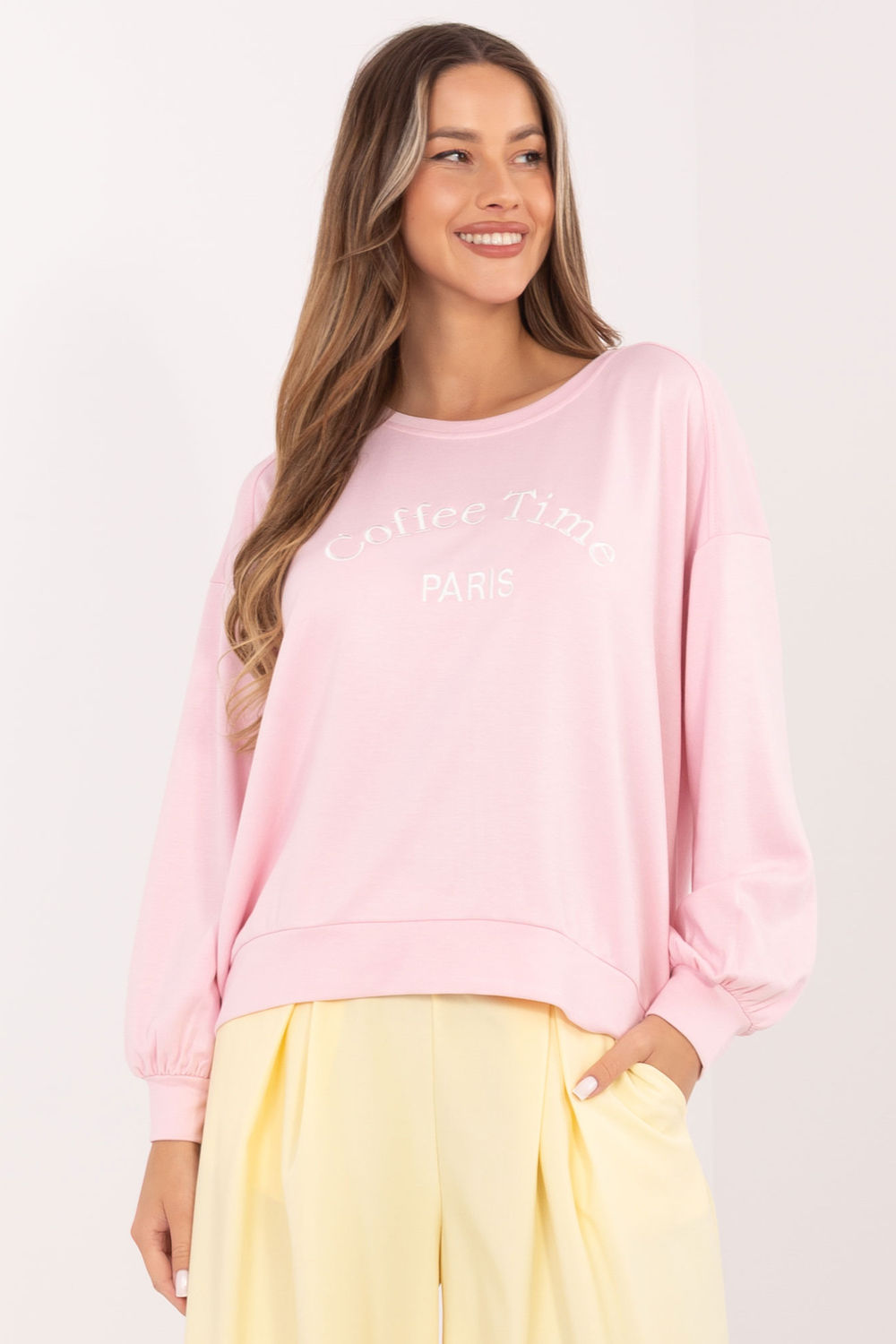 Rue Paris Light Pink Puff Sleeve Sweatshirt - view 4