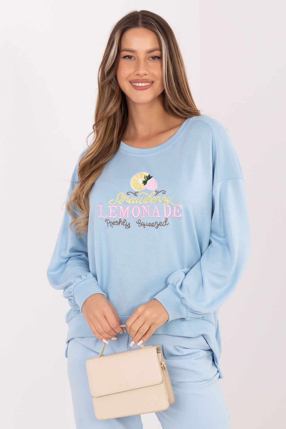 Rue Paris Light Blue Round Neck Long Sleeve Sweatshirt