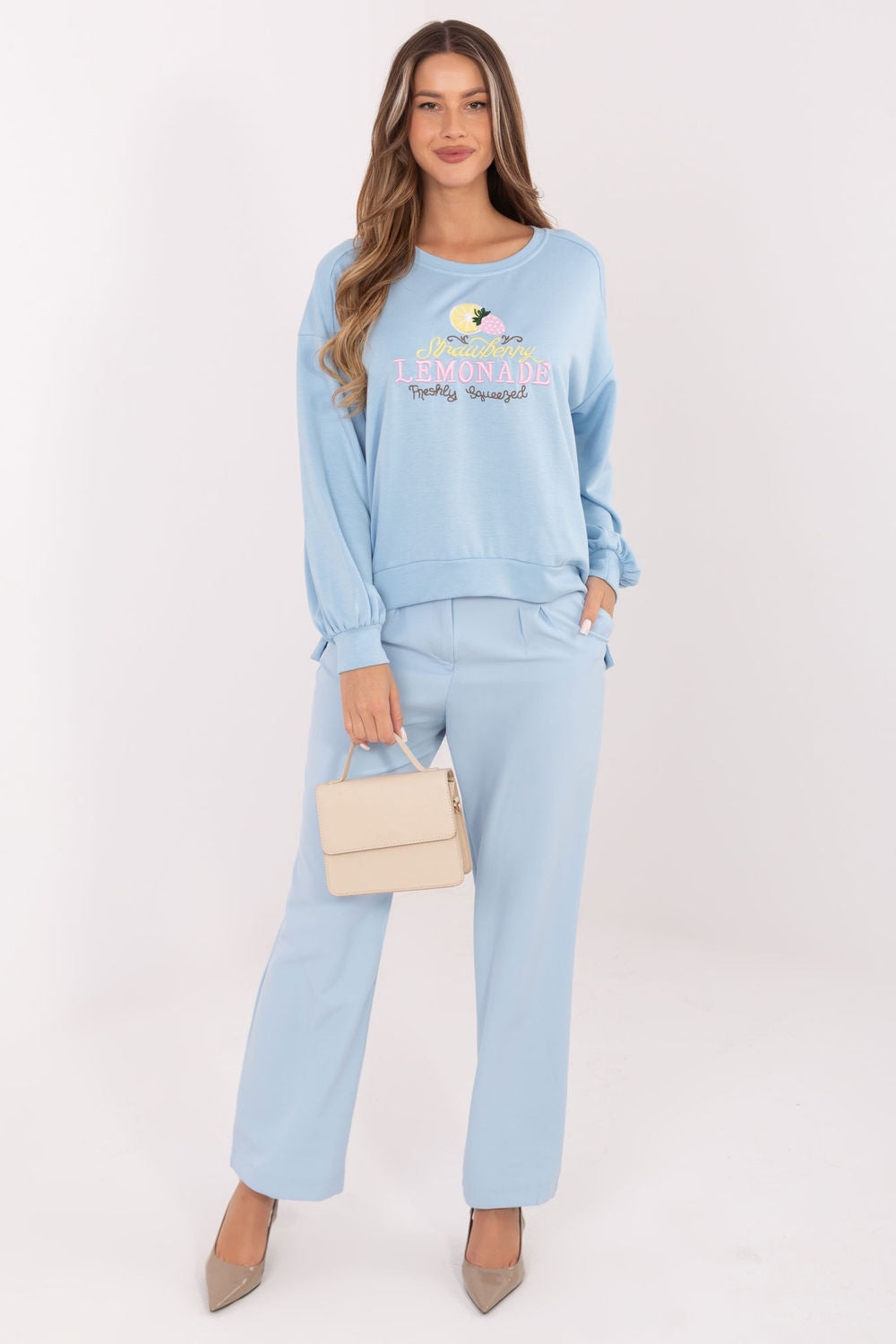Rue Paris Light Blue Round Neck Long Sleeve Sweatshirt - view 2