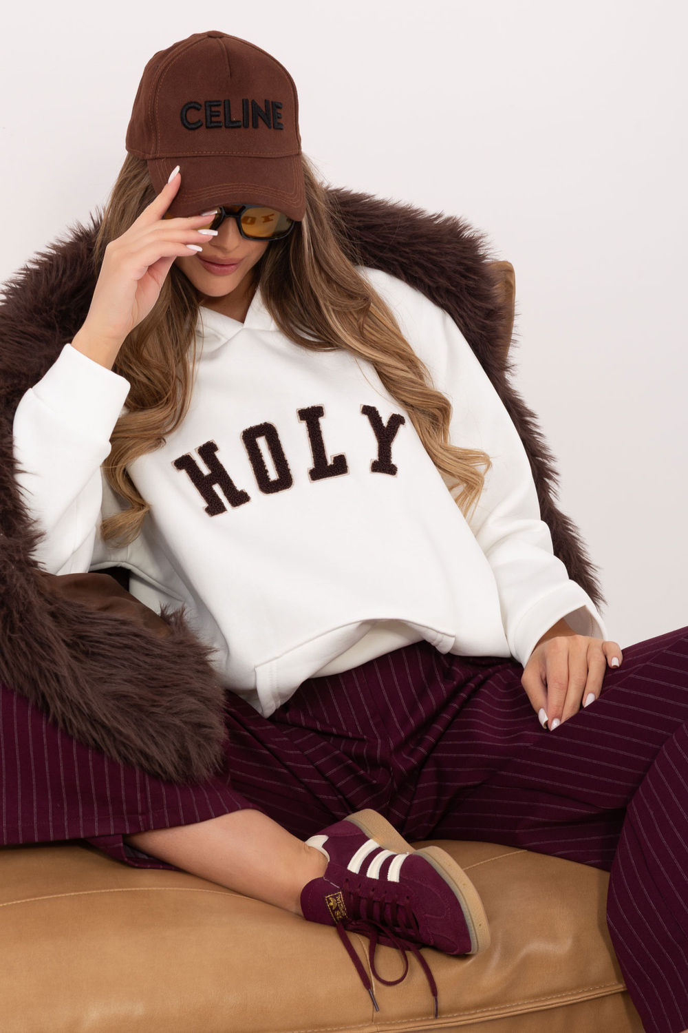 Rue Paris Ecru Hooded Long Sleeve Sweatshirt with Pockets - view 2