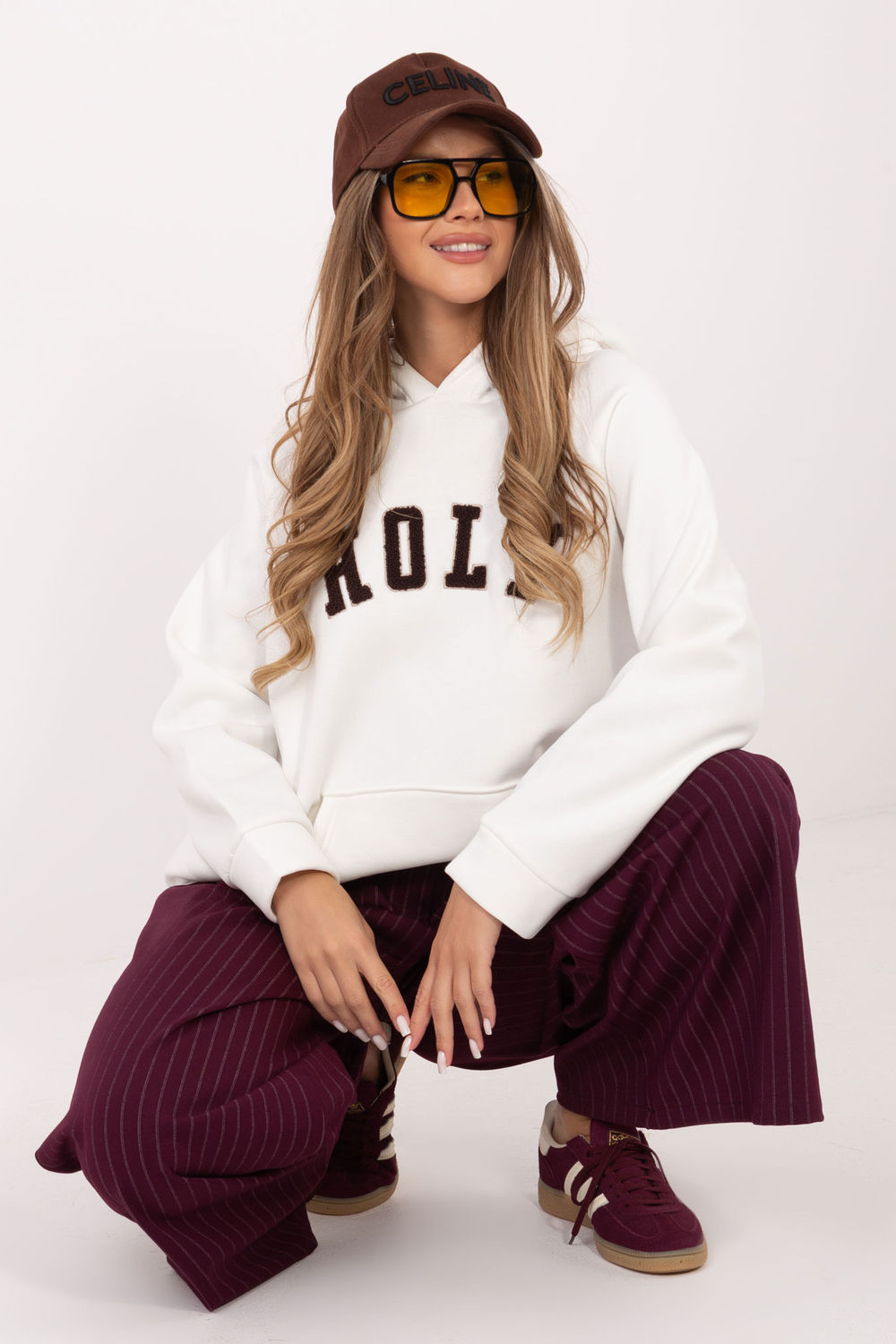 Rue Paris Ecru Hooded Long Sleeve Sweatshirt with Pockets - view 4