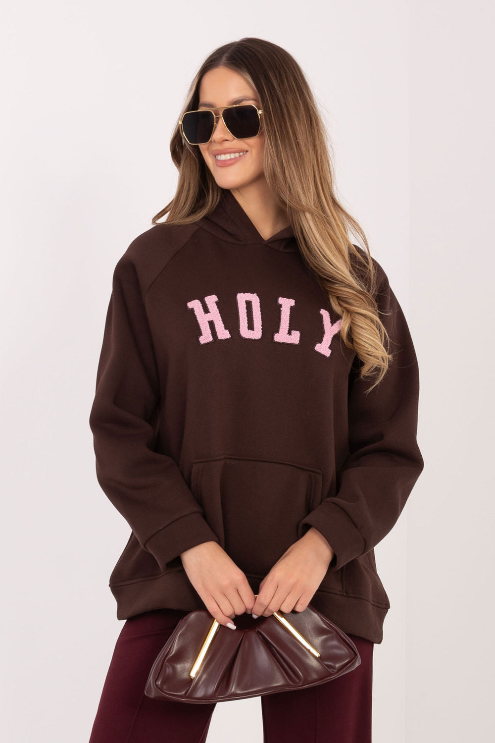 Rue Paris Dark Brown Hooded Long Sleeve Cotton Sweatshirt