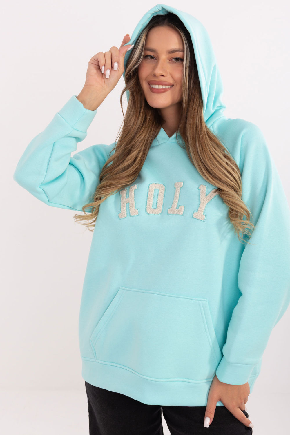 Rue Paris Mint Hooded Long Sleeve Sweatshirt
