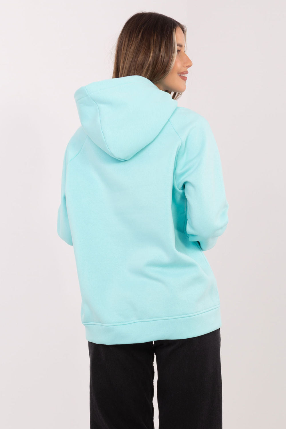 Rue Paris Mint Hooded Long Sleeve Sweatshirt - view 3
