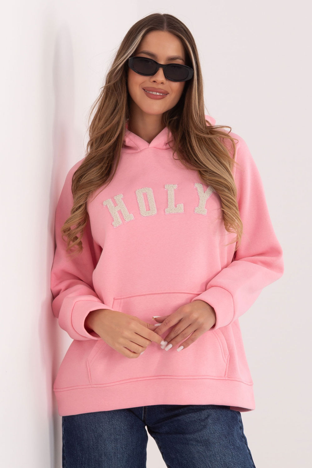 Rue Paris Light Pink Hooded Long Sleeve Sweatshirt
