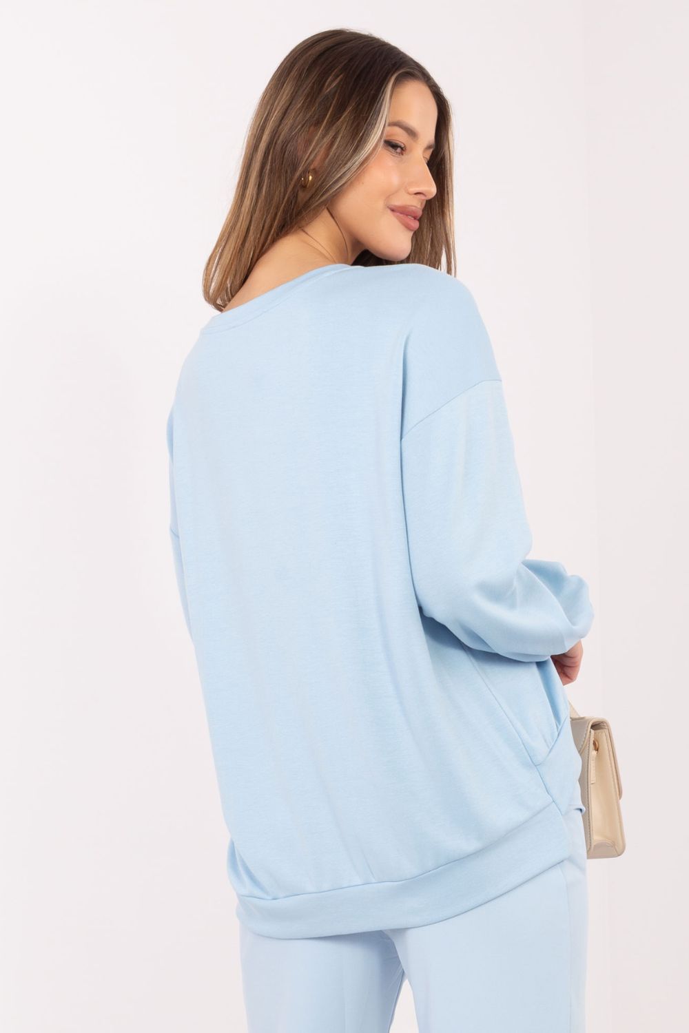 Rue Paris Light Blue Round Neck Long Sleeve Sweatshirt - view 4
