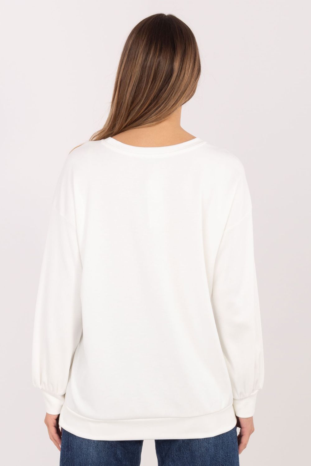 Rue Paris Ecru Round Neck Long Sleeve Sweatshirt - view 3