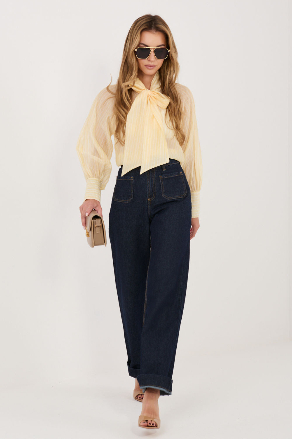 Italy Moda Light Yellow Striped Long Sleeve Top - view 2