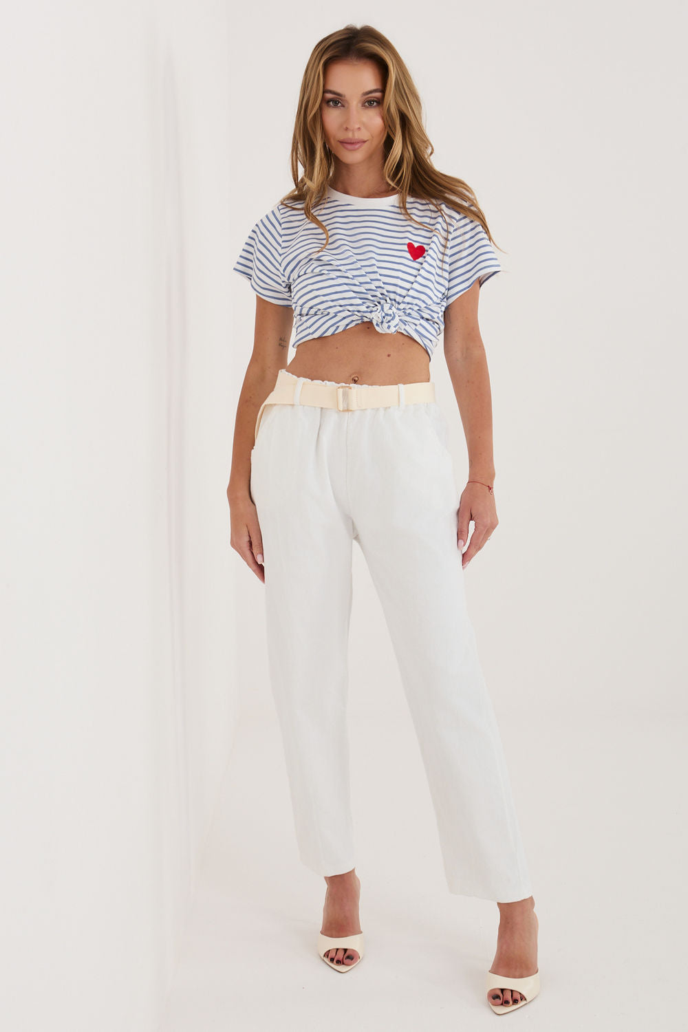 Italy Moda Ecru High Waisted Cotton Corduroy Trousers
