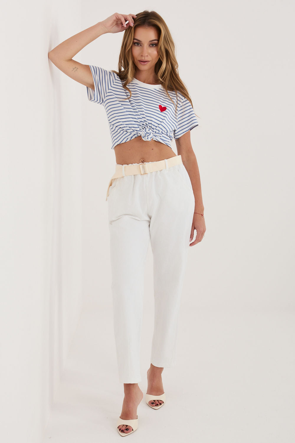 Italy Moda Ecru High Waisted Cotton Corduroy Trousers - view 2