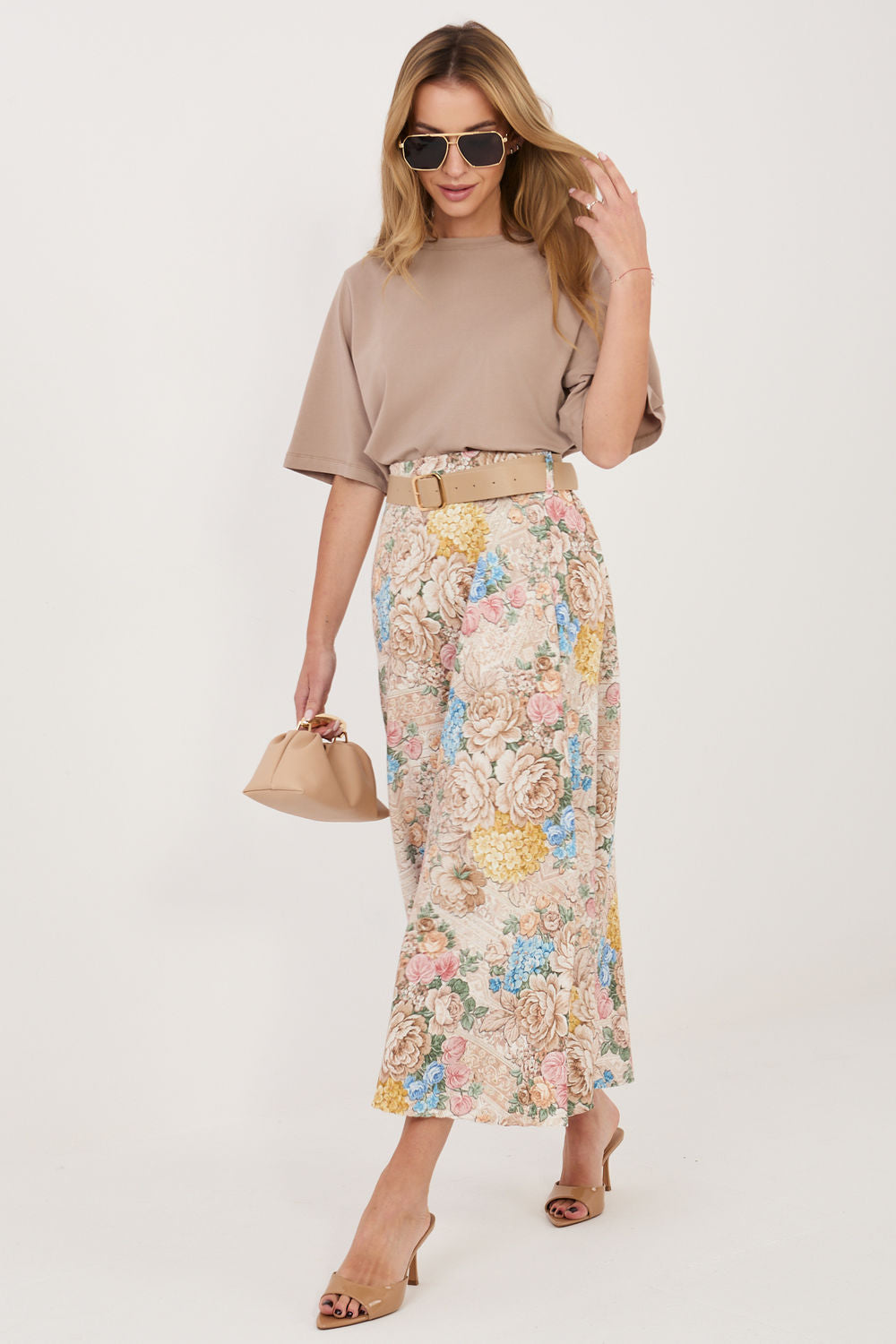 Italy Moda Beige Midi Skirt
