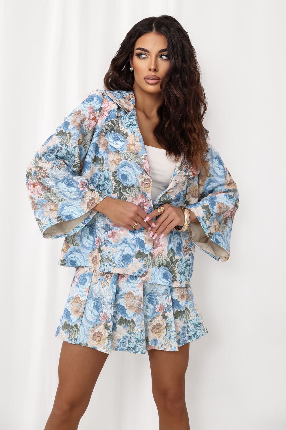 Italy Moda Light Blue Floral Jacket