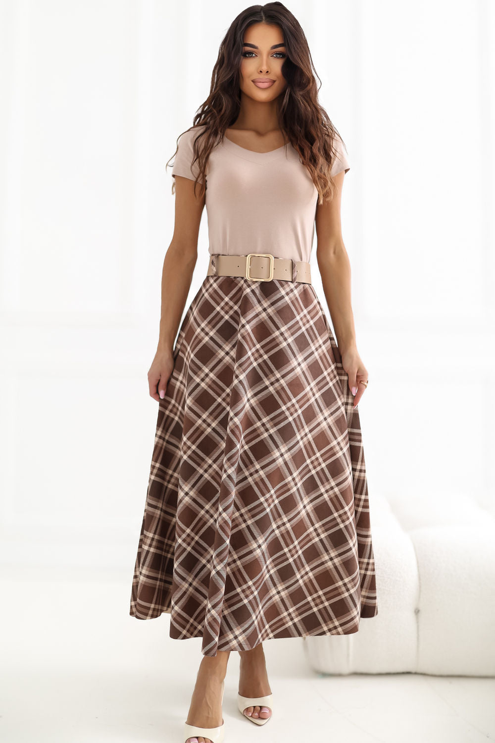 Italy Moda Brown Flared Maxi Skirt - view 3