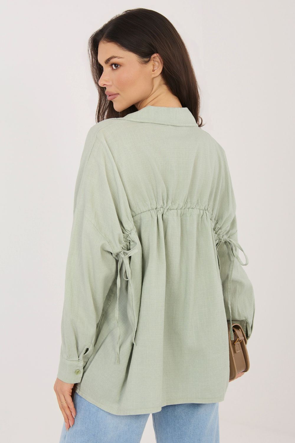 Italy Moda Khaki Linen Cotton Long Sleeve Top - view 3