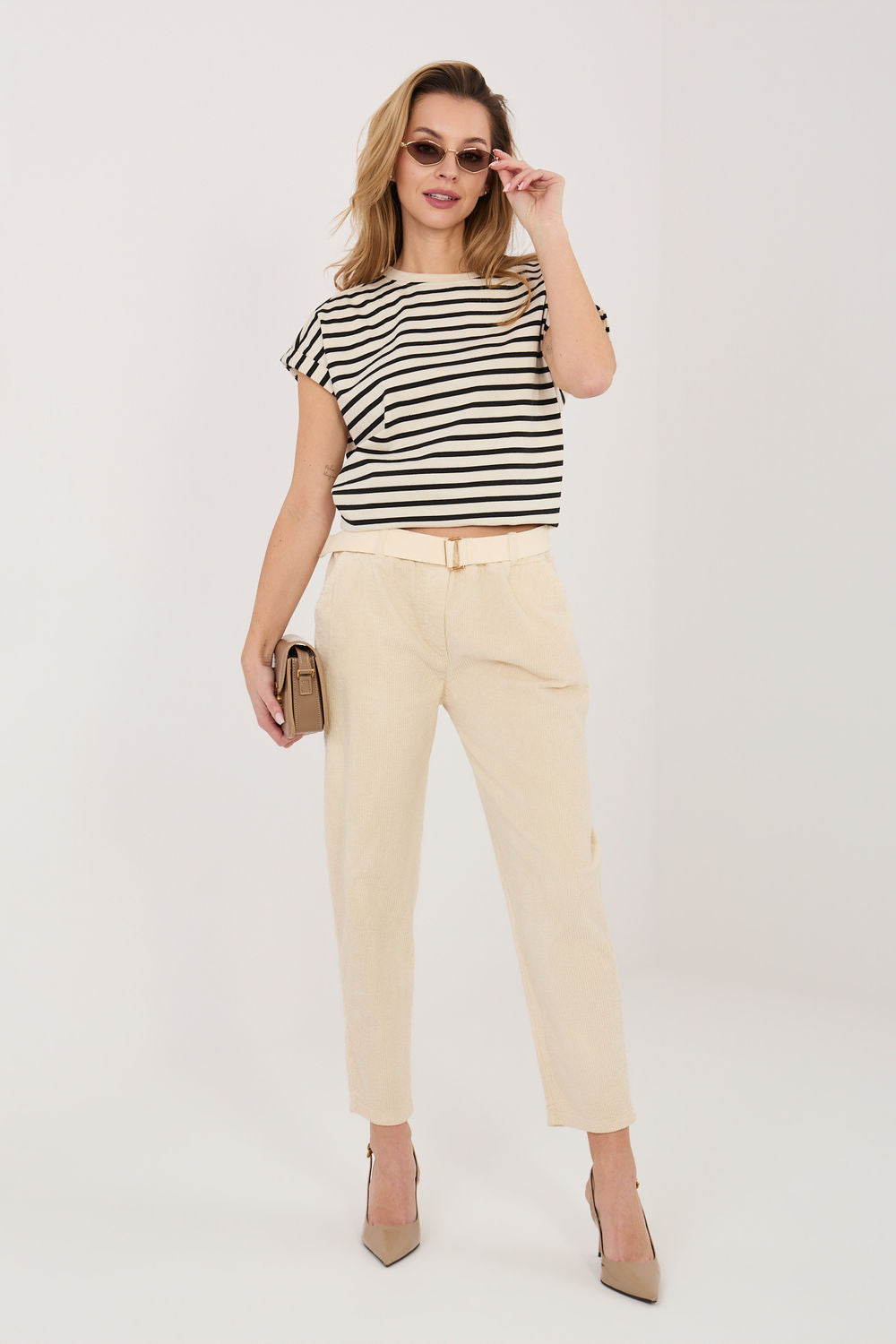 Italy Moda Light Beige Cotton Corduroy Trousers