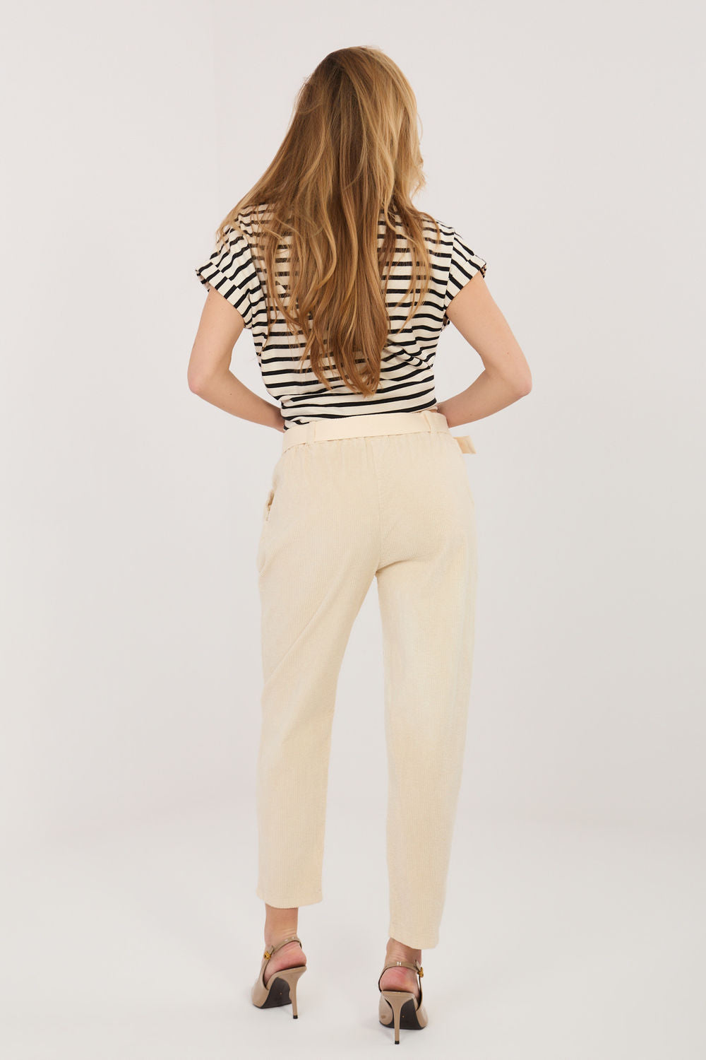 Italy Moda Light Beige Cotton Corduroy Trousers - view 3