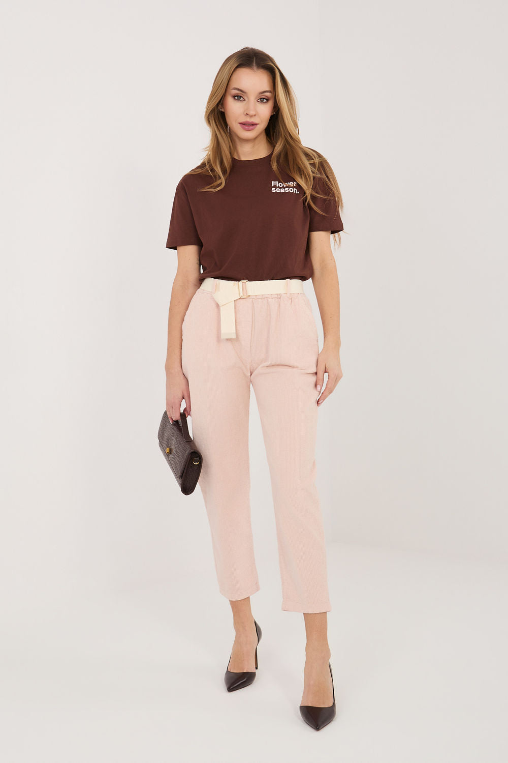 Italy Moda Light Pink Cotton Corduroy Trousers