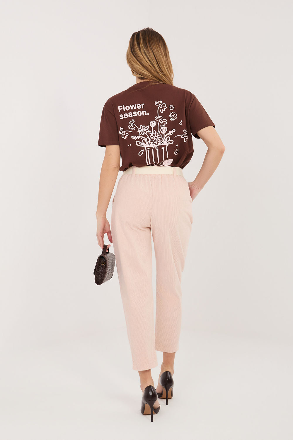 Italy Moda Light Pink Cotton Corduroy Trousers - view 3