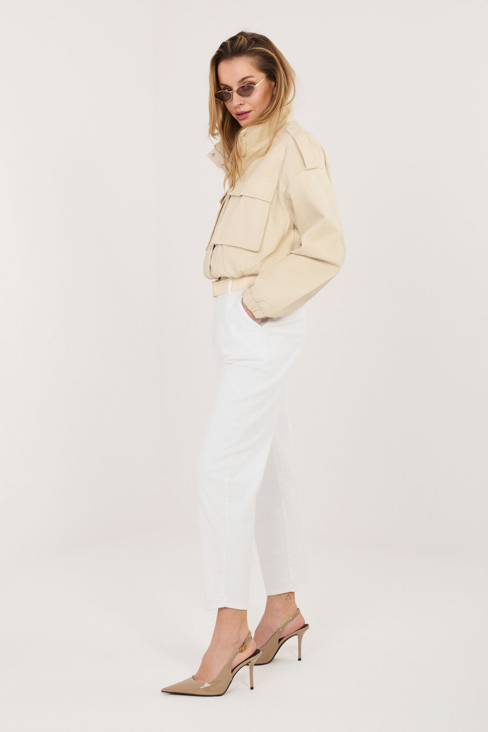 Italy Moda Ecru Cotton Corduroy Trousers - view 2