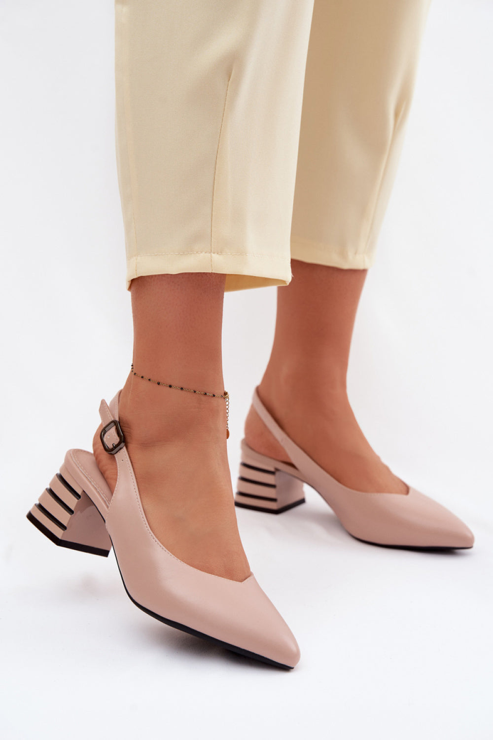 Step In Style Vinceza Beige Faux Leather Heeled Sandals with Buckle
