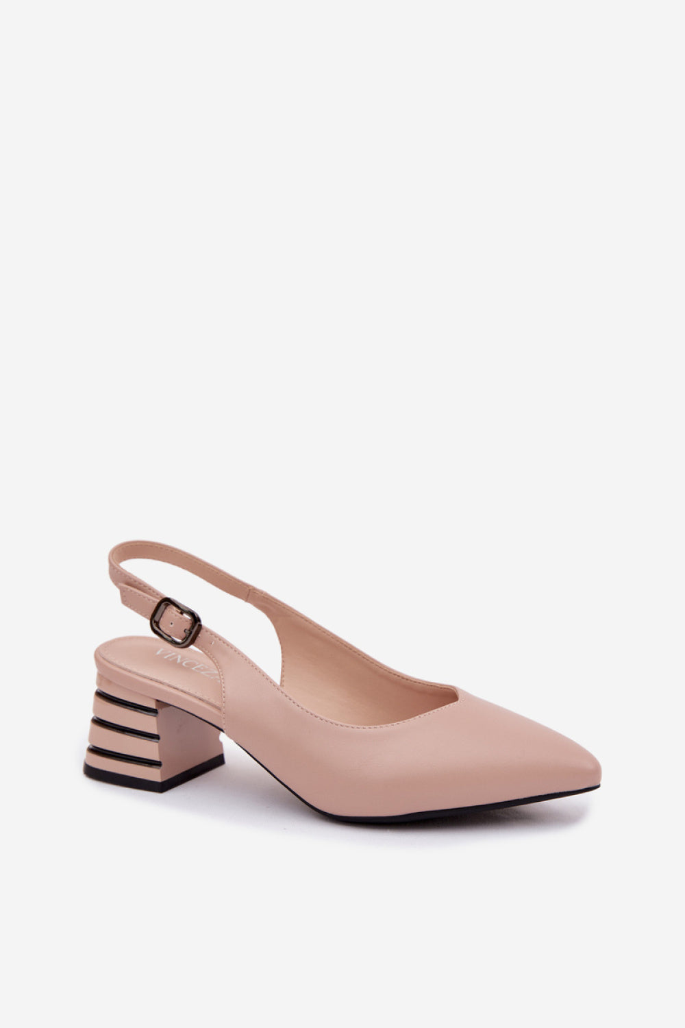Step In Style Vinceza Beige Faux Leather Heeled Sandals with Buckle - view 2