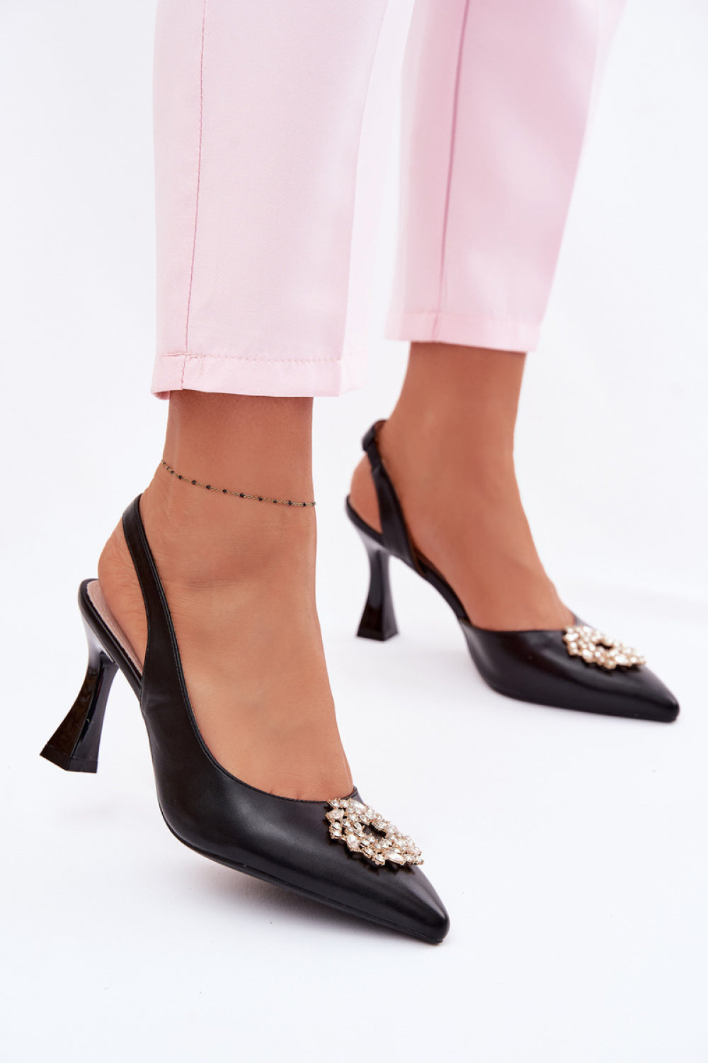 Step In Style Vinceza Black Slim Fit Faux Leather Heeled Sandals