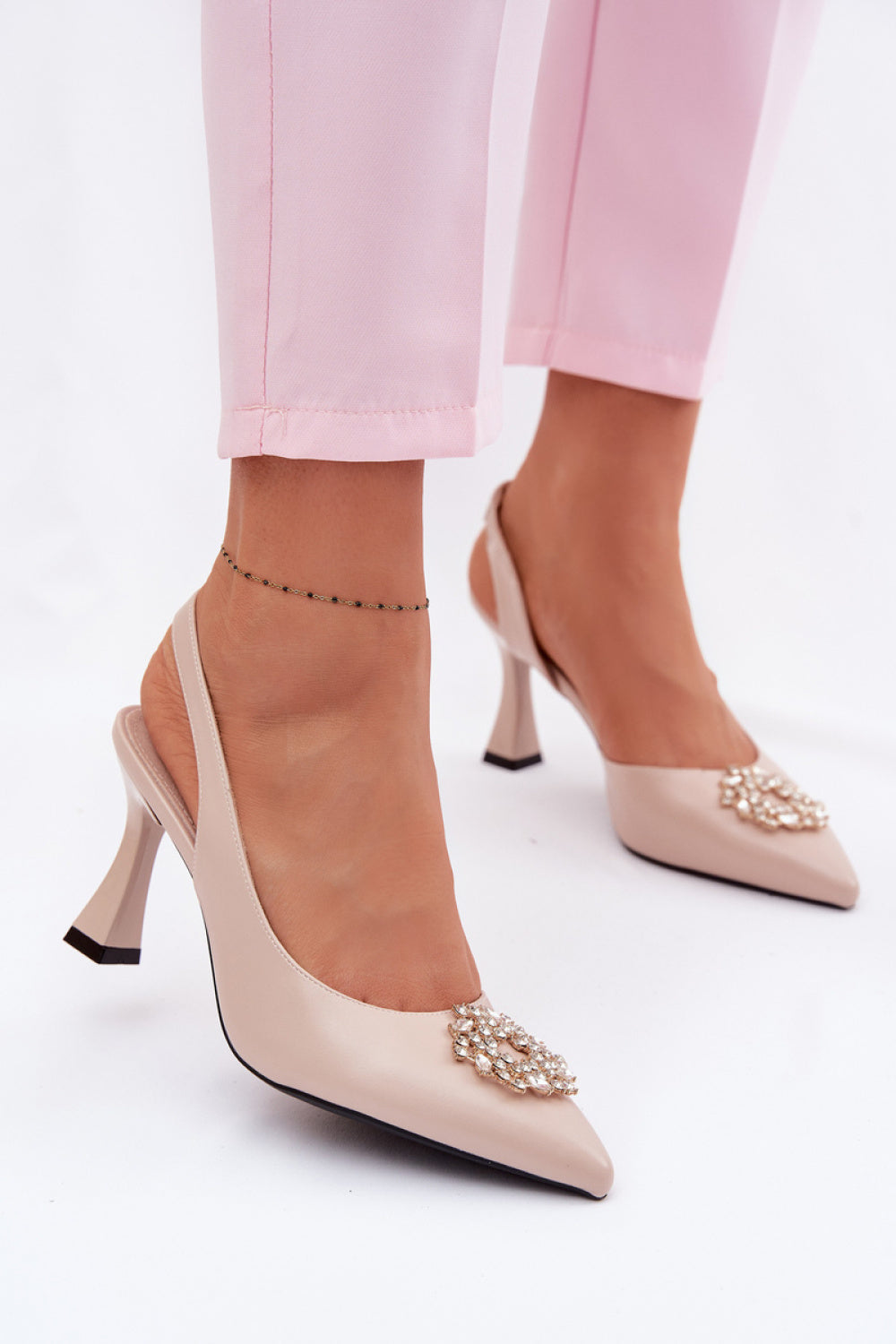 Step In Style Vinceza Beige Slim Fit Faux Leather Heeled Sandals