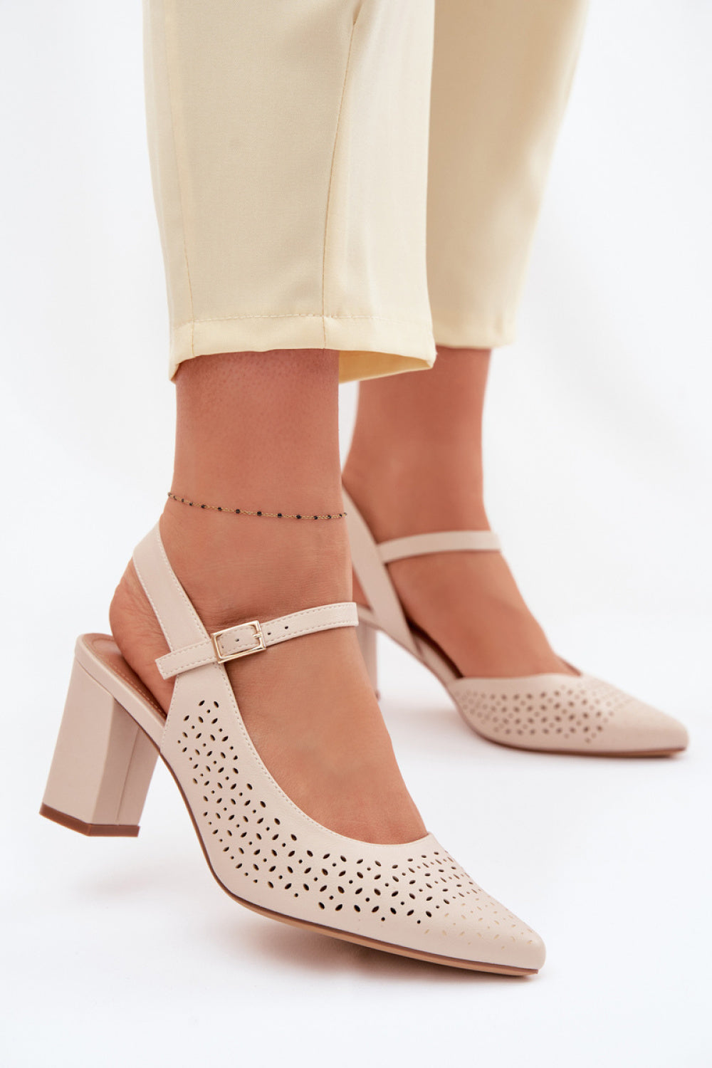 Step In Style Sergio Leone Light Beige Faux Leather Heeled Sandals