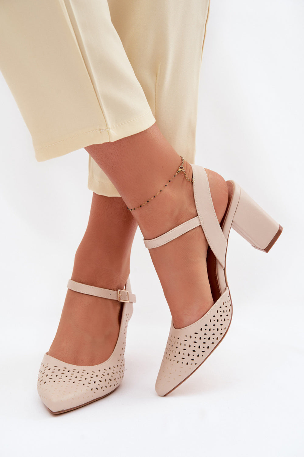 Step In Style Sergio Leone Light Beige Faux Leather Heeled Sandals - view 3