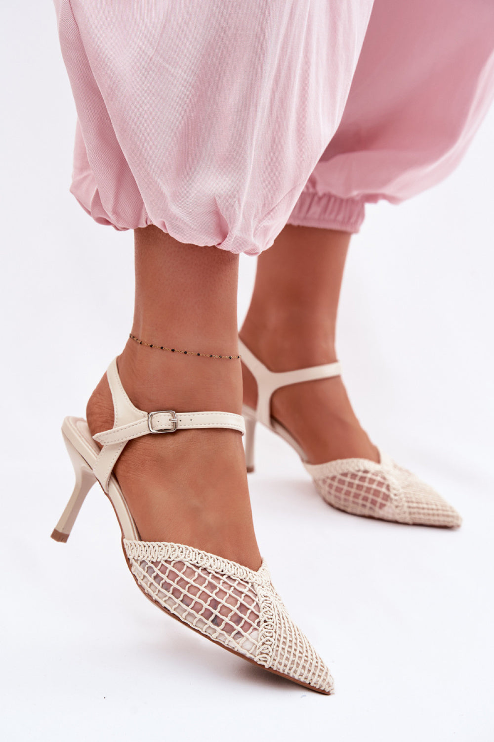 Step In Style Idira Light Beige Mesh Stiletto Heeled Sandals