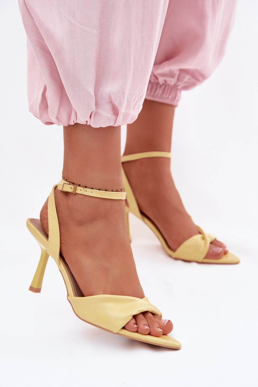 Step In Style Sedira Yellow Faux Leather Heeled Sandals